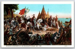 Vintage Postcard De Soto's Discovery of the Mississippi River May 1541 Artwork