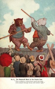 Postcard Roosevelt Bears County Fair Anthropomorphic Animal No. 6 Walk on Rope