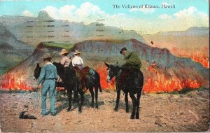 Kilauea Volcano Hawaii Eruption View from Horseback Antique Postcard c1925