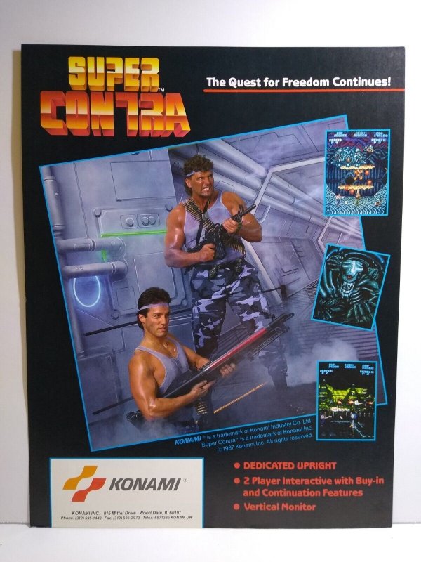 Super Contra Arcade Flyer Original 1987 Video Game Retro Artwork 8.5 x 11
