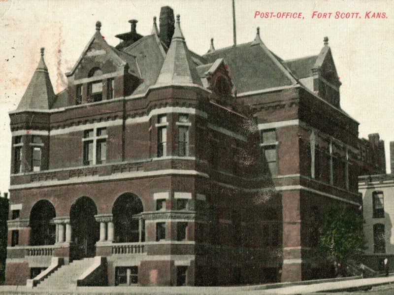 1909 Post-Office Fort Scott Kans. Kansas Vintage Standard View Postcard