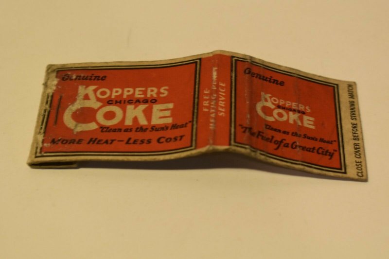 The Fuel of a Great City Genuine Koppers Coke Chicago 20 Strike Matchbook Cover