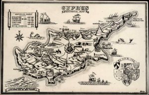 Cyprus Middle East Historical Map Real Photo RPPC Vintage Postcard