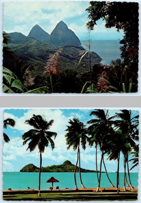 2 Postcards ST. LUCIA, West Indies~ PIGEON ISLAND & Pitons SOUFRIERE 1964~4x6