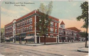 Ohio Postcard 1912 PIQUA BOAL BLOCK & Fire Department Edison Light