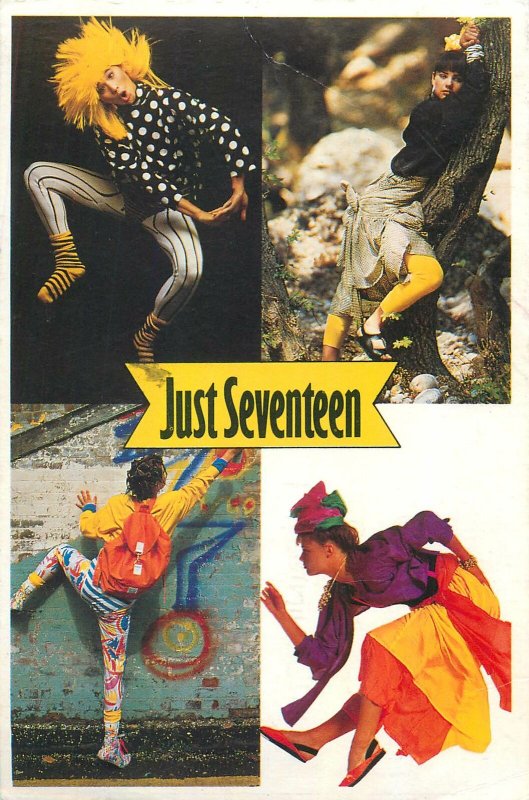 Postcard Advertising Just seventeen multi view costume dress woman hairstyle