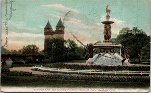 Postcard CT Hartford Bushnell Park Memorial Arch & Corning Fountain UDB 1906 H13