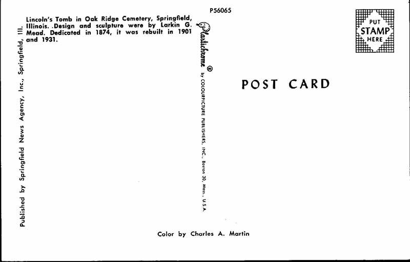 Postcard MONUMENT SCENE Springfield Illinois IL AL6373