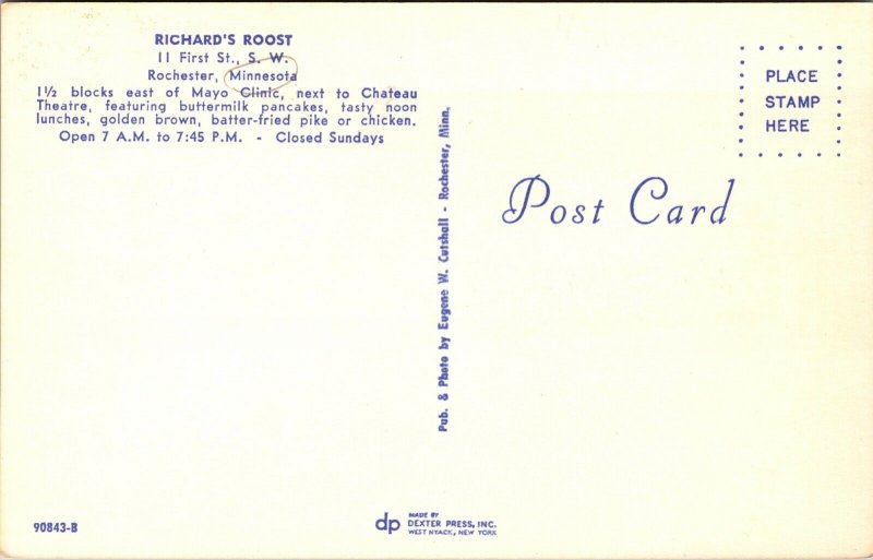 Postcard Richard's Roost Restaurant in Rochester, Minnesota~135112