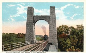 Vintage Postcard Train Approaching High Bridge Spanning Stream Kentucky KY BHDC