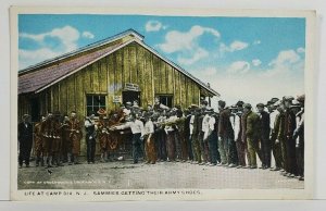 WW1 Life Camp Dix NJ Sammies Getting their Army Shoes censored Postcard N8