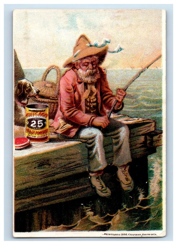 1886 S.A. Wingler Chicago Yeast Powder Old Fisherman Dog Pier Lowell MI P57