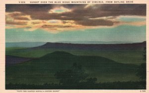 Vintage Postcard Sunset Over Blue Ridge Mountains From Skyline Drive Virginia