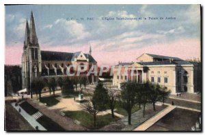 Old Postcard PAU The church Saint Jacques and the Palace of Justice