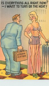 Postcard 1940 Sexy woman Comic Humor Steam Heat fitter linen #28 23-8771