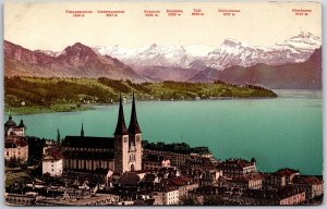 Luzern Hofkirche Und Die Alpen Lucerne Switzerland Catholic Church Postcard