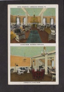 PA Riverside Hotel Fireplace Living Room Cambridge Springs Pennsylvania Postcard