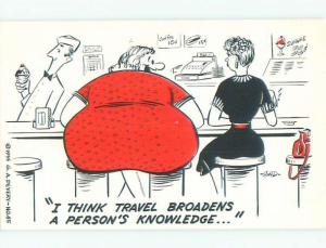 Unused 1955 comic signed FAT WOMAN BROADENS HER KNOWLEDGE IN DINER k3312