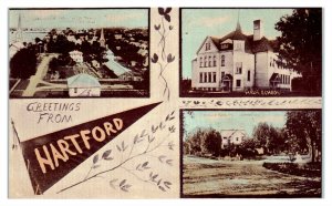 Greetings from Hartford, WI Multiview Pennant Postcard *6M8 