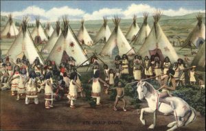 Native Americana UTE SCALP DANCE Denver Museum Diorama Linen Postcard