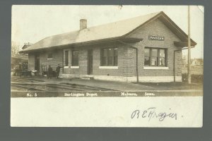 Malvern IOWA RPPC c1907 DEPOT Train Station BURLINGTON R.R. nr Council Bluffs