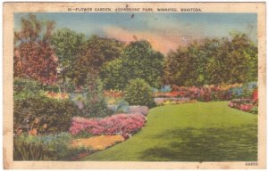 Flower Garden, Assiniboine Park, Winnipeg, Manitoba, Vintage 1940 Linen Postcard