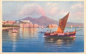 Navigation & sailing related old postcard Naples Vesuvius sailboats