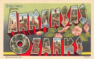 AR, Arkansas  OZARKS LARGE LETTER LINEN Greetings   c1940's Curteich Postcard