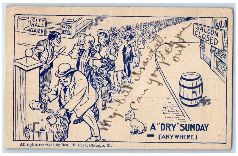 1908 Anti Saloon Drinking Bar Keg Prohibition City Hall Kearney MO Postcard