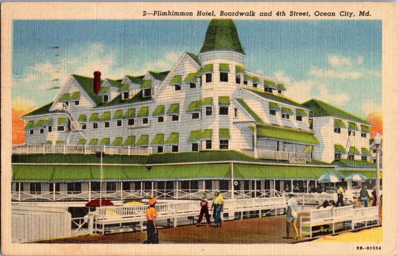 Plimhimmon Hotel, Boardwalk, 4th Street Ocean City MD c1956 Vintage Postcard L41