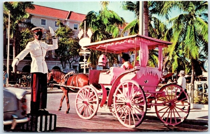 Postcard - Carriage Taxi and Traffic Policeman - Nassau, Bahamas