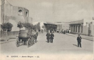 Tunisia Sousse Avenue Mougeot Horse and Wagon Street Scene 06.25