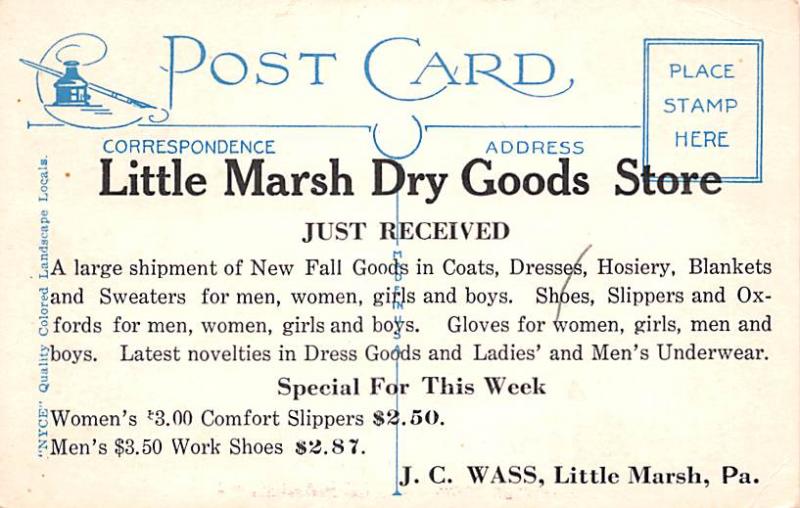 Little Marsh Dry Goods Store Advertising Unused 