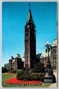 Tulips, Peace Tower, Houses Of Parliament, Ottawa Canada, Vintage Postcard