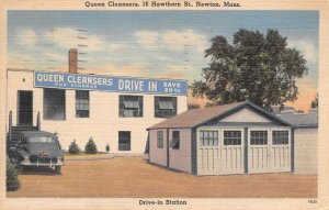 Newton Massachusetts Queen Cleansers Drive In Dry Cleaners Postcard AA60985