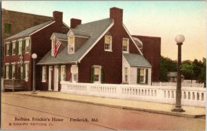 Barbara Fritchie Home, Frederick MD Hand Colored Vintage Postcard W39