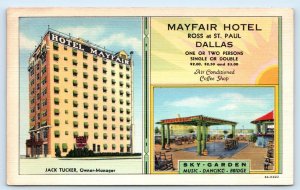 DALLAS, TX Texas ~ MAYFAIR HOTEL & Sky Garden 1941 Roadside Linen Postcard