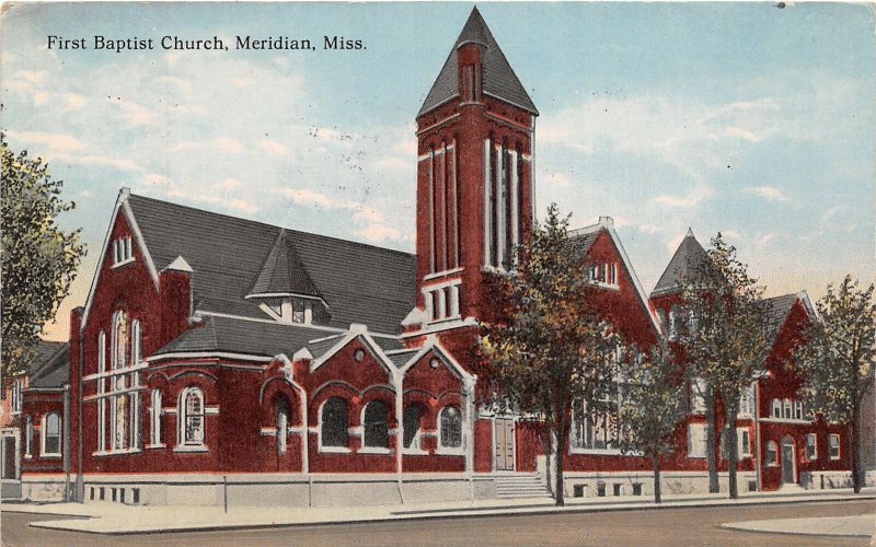 J57/ Meridian Mississippi Postcard c1910 First Baptist Church Building  37