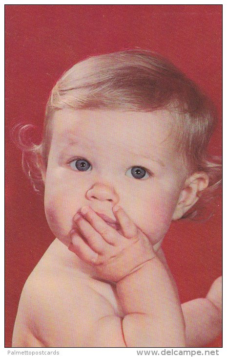 Blond Blue Eyed Baby w/ Hand Over Mouth, Oh My! What Did I Do Now 1940-60s