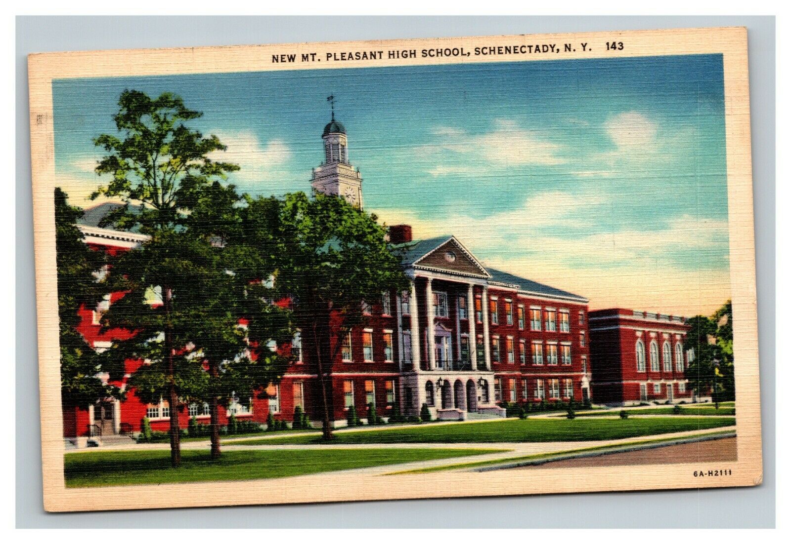Vintage 1940's Postcard Mt. Pleasant High School Building Schenectady New York United States