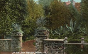Vintage Postcard 1907 City Park Entrance Brick Stone Plants Portland Oregon OR
