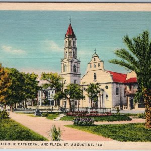 1935 St. Augustine, FL Roman Catholic Cathedral Cannonball FL Curt Teich PC A201