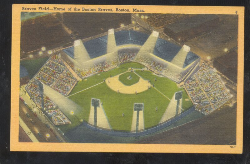 BOSTON BRAVES BOSTON FIELD BASEBALL STADIUM AT NIGHT MASS. VINTAGE POSTCARD