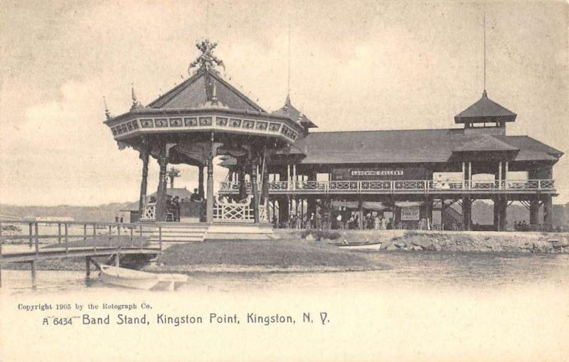 Kingston New York Point Band Stand Street View Antique Postcard K94854