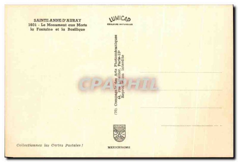 Modern Postcard St. Anne D Auray The War Memorial