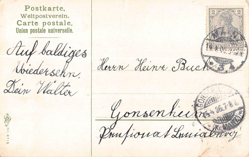 A095 Easter Greetings 1906 Rooster Chicken Ducks Artist Card signed postcard