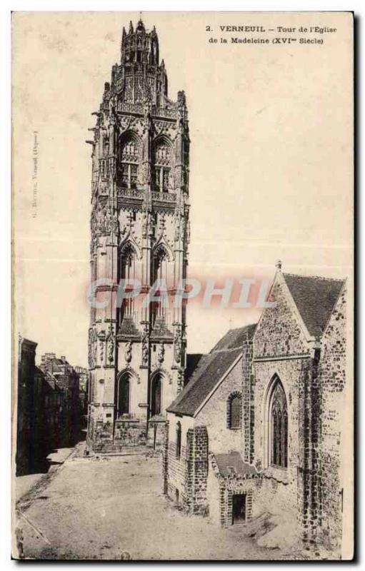 Postcard Old Verneuil Tower Church of the Madeleine