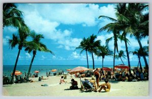 Busy Beach Scene, Florida, Vintage 1969 Chrome Postcard
