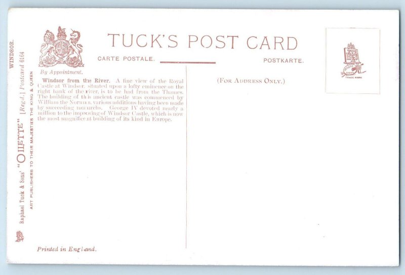 Berkshire England Postcard Windsor Castle from the River c1910 Oilette Tuck Art