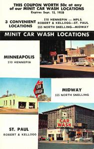 St Paul MN Minit Car Wash Minneapolis & Midway Multi-Views 50¢ Coupon Postcard